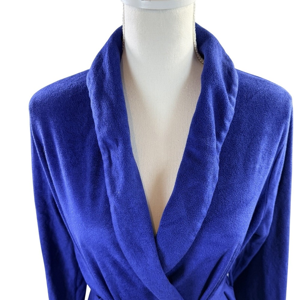Vintage Carole Blue‎ With White Piping Micro Fleece Long Robe Tie Waist Size M - Picture 5 of 10